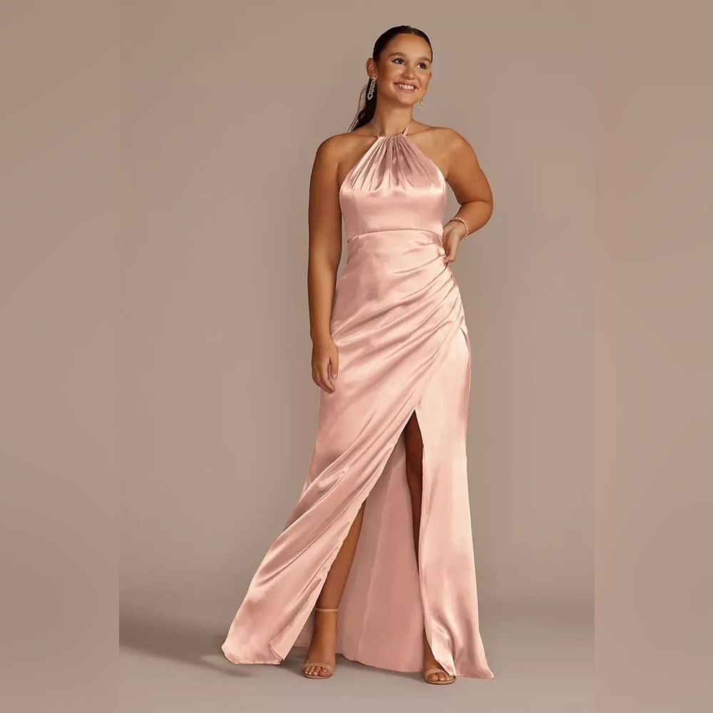 GALINA SIGNATURE Tie-Neck Halter Mermaid Dress in Desert Coral - Size 4